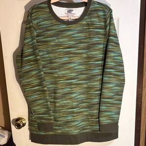 Lands' End Striped Crewneck Sweatshirt in Green & Aqua Pre-owned L/T 14-16